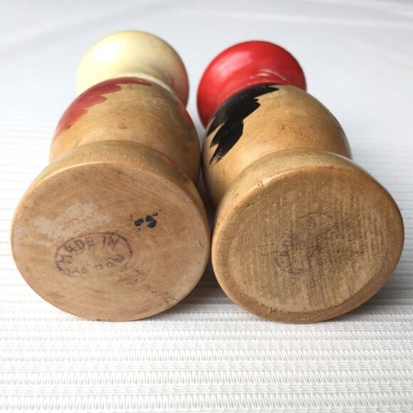 Chef Woman & Man Salt and Pepper Shakers Wood Painted Faces Red Japan Vintage - Picture 5 of 12